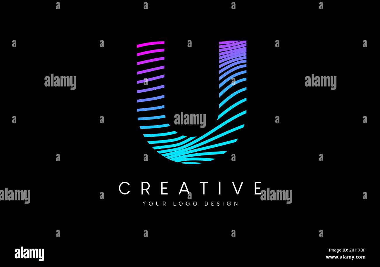 Warp Zebra Lines Letter U logo Design with Neon Purple Lines and ...