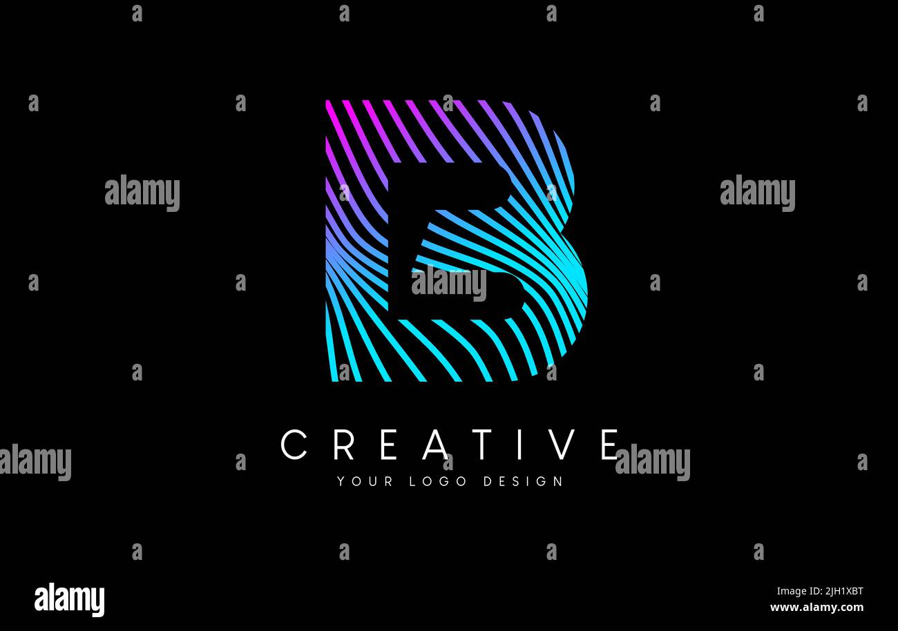 Warp Zebra Lines Letter B logo Design with Neon Purple Lines and ...
