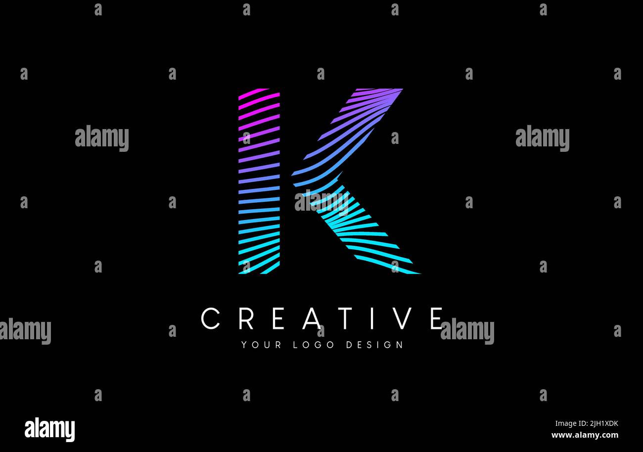 Warp Zebra Lines Letter K logo Design with Neon Purple Lines and ...