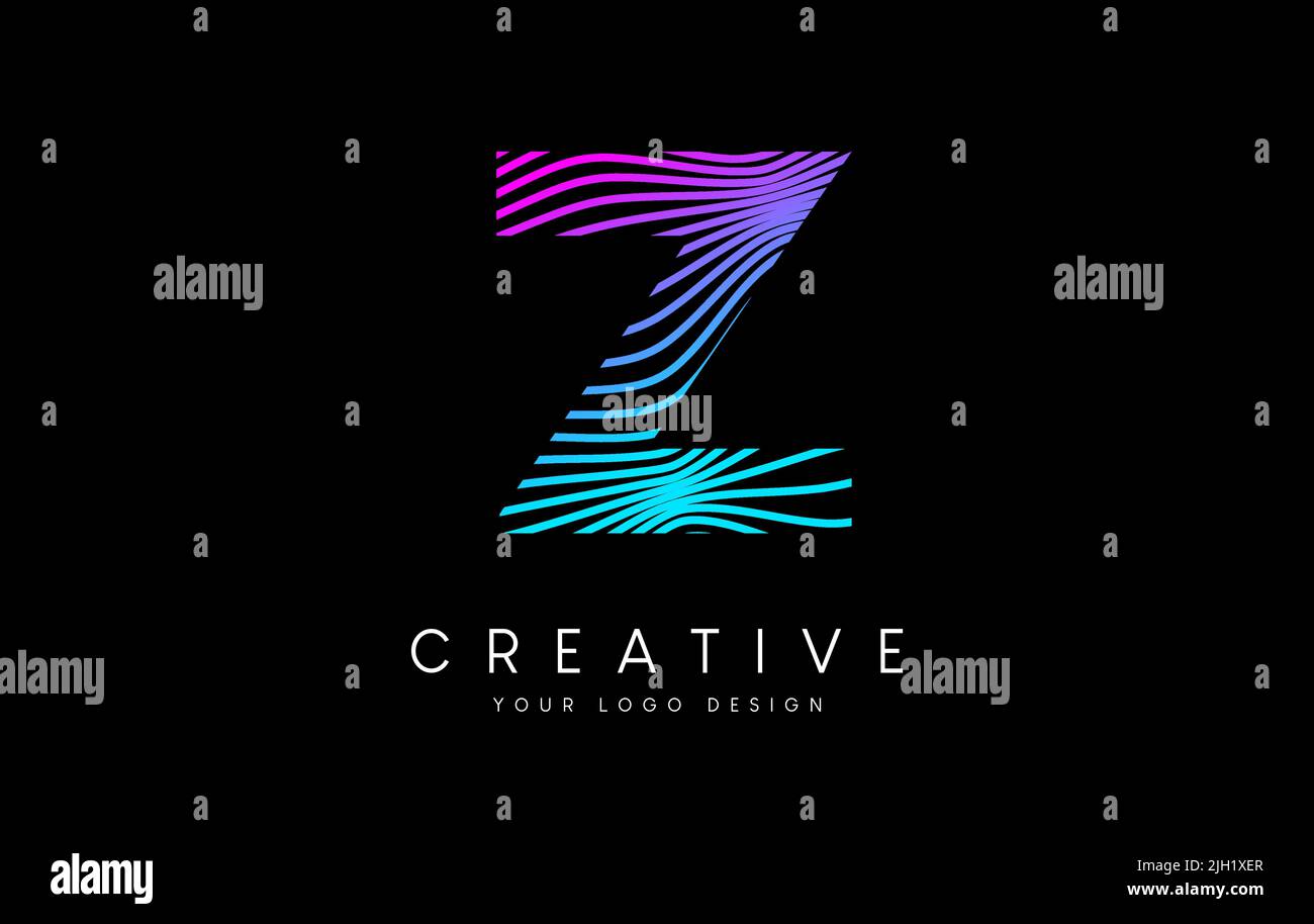 Warp Zebra Lines Letter Z logo Design with Neon Purple Lines and ...