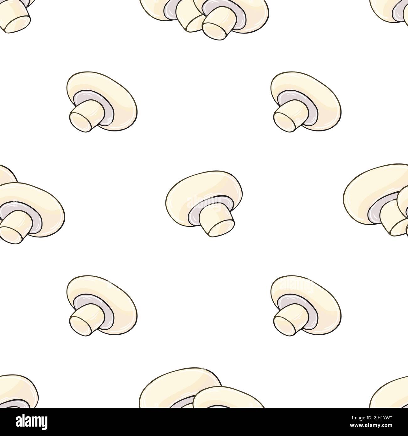 Seamless pattern with forest mushrooms. Illustration in hand draw style. Autumn motives. Champignon. Can be used for fabric, packaging, wrapping paper Stock Vector