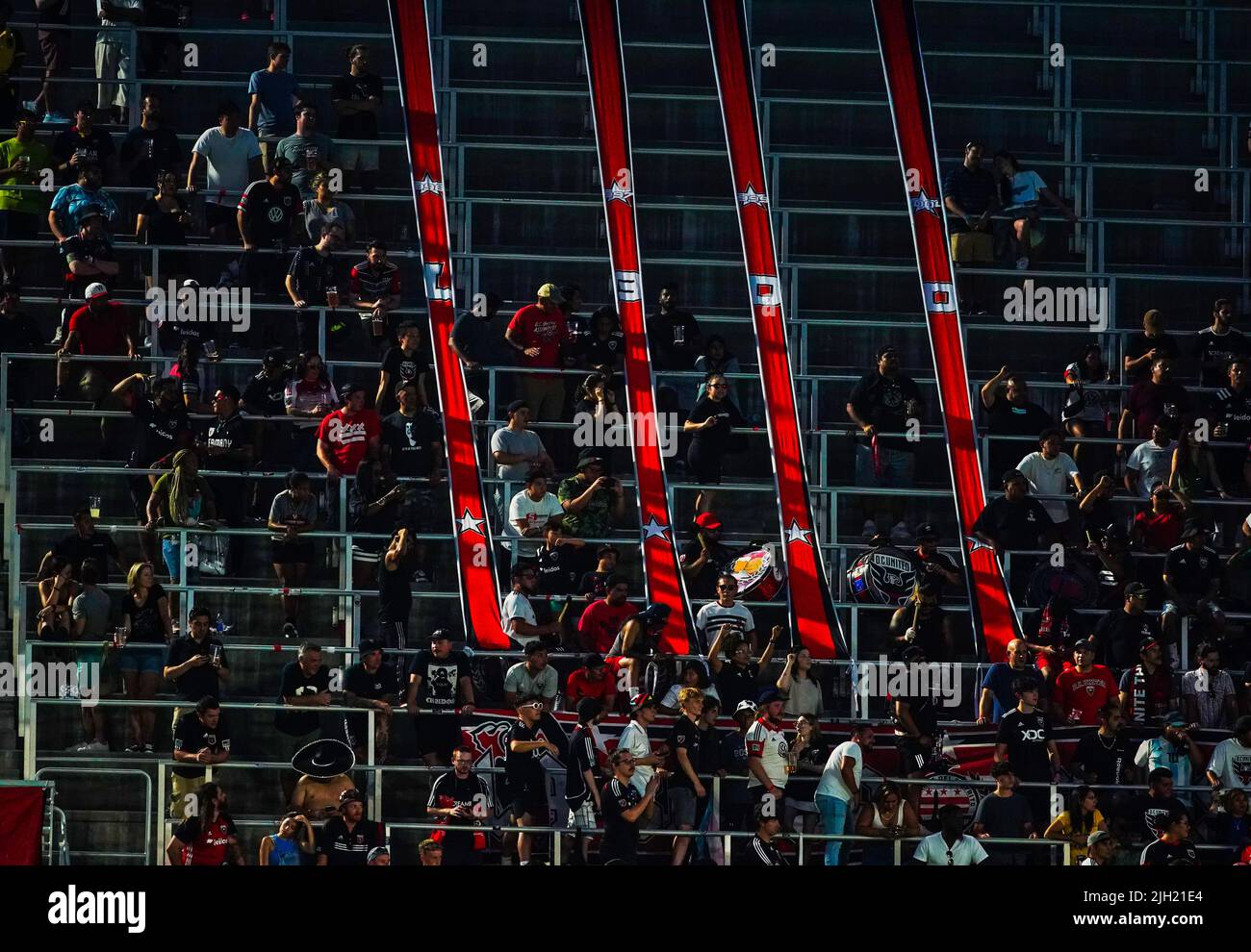 Banner in the fan section of a soccer stadium Stock Photo