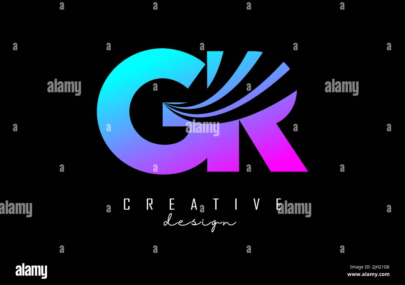 Creative colorful letter GR g r logo with leading lines and road ...