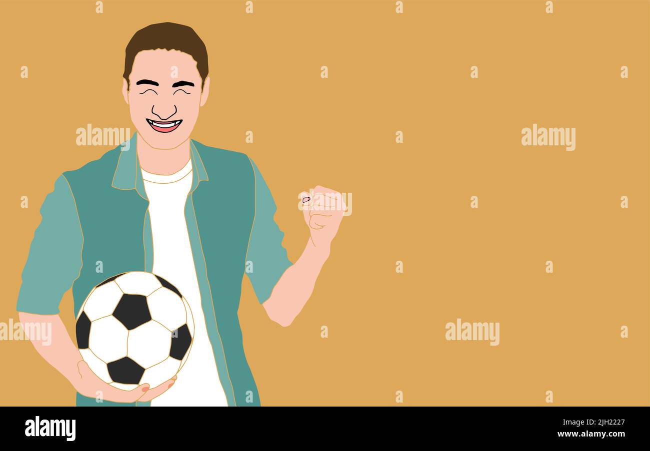 The evil asian soccer player threatens with his hand. Angry football player. Negative Emotions. Bad Days. Bad Mood Stressful men Stock Vector