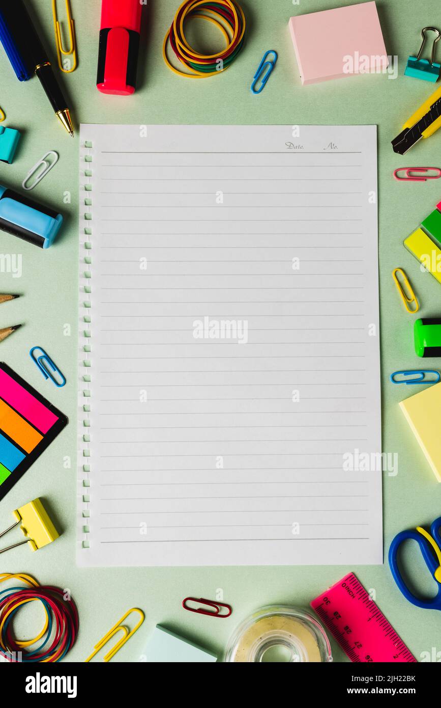 Vertical composition of notebook with copy space and frame of school ...