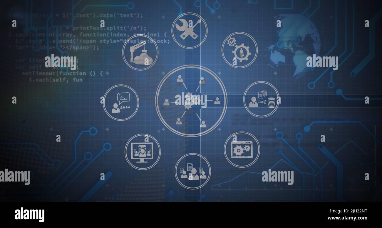 Image of data processing over blue background Stock Photo