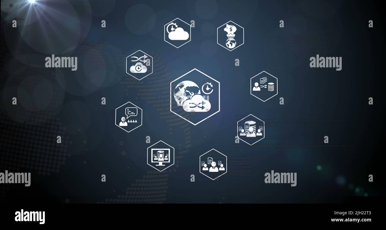 Image of data processing over blue background Stock Photo