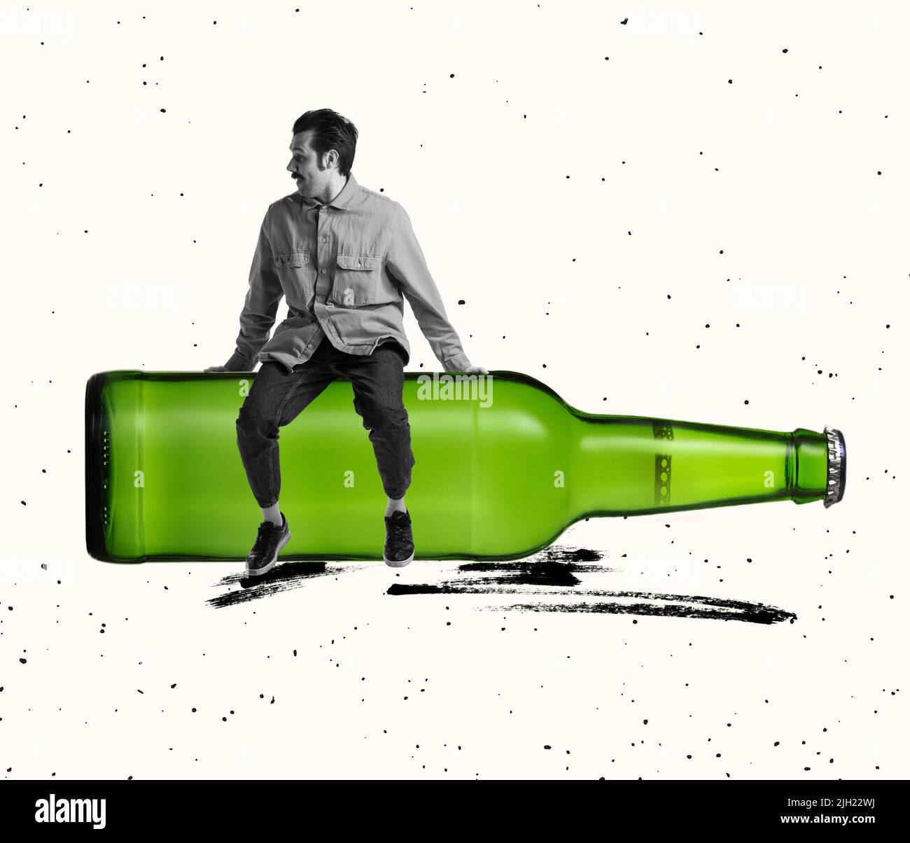 Shocked Man Sitting On Giant Beer Bottle Contemporary Art Collage Shocked man sitting on giant beer bottle contemporary art collage