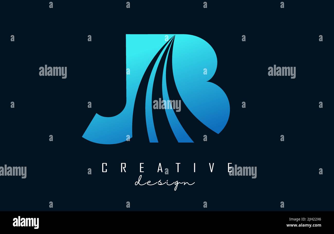 Creative blue letter JB J B logo with leading lines and road concept ...