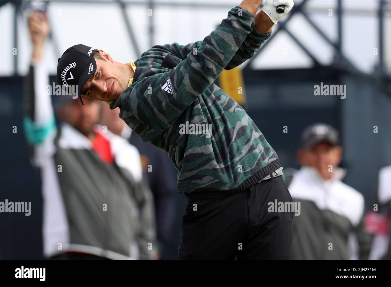 Old Course at St Andrews,  St Andrews, Fife, Scotland; 14th July 2022, 14th July 2022,  Old Course at St Andrews,  St Andrews, Fife, Scotland; The Open Golf Championship round 1; Guido Migliozzi (ITA) hits his tee shot on the 12th hole Credit: Action Plus Sports Images/Alamy Live News Stock Photo