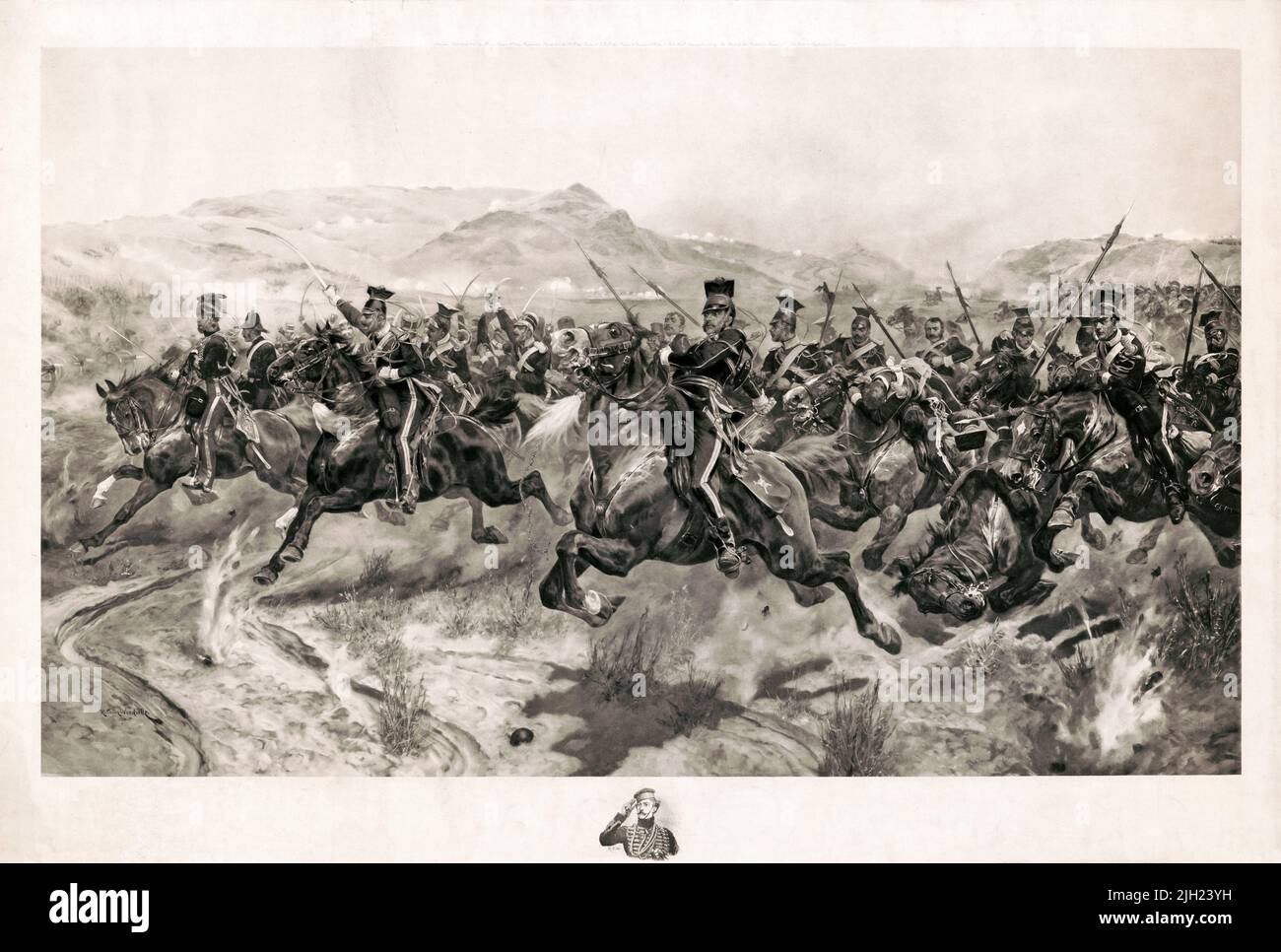 Charge of the light brigade on 25th October 1854 during the Crimean War by the artist Richard Caton Woodville Stock Photo