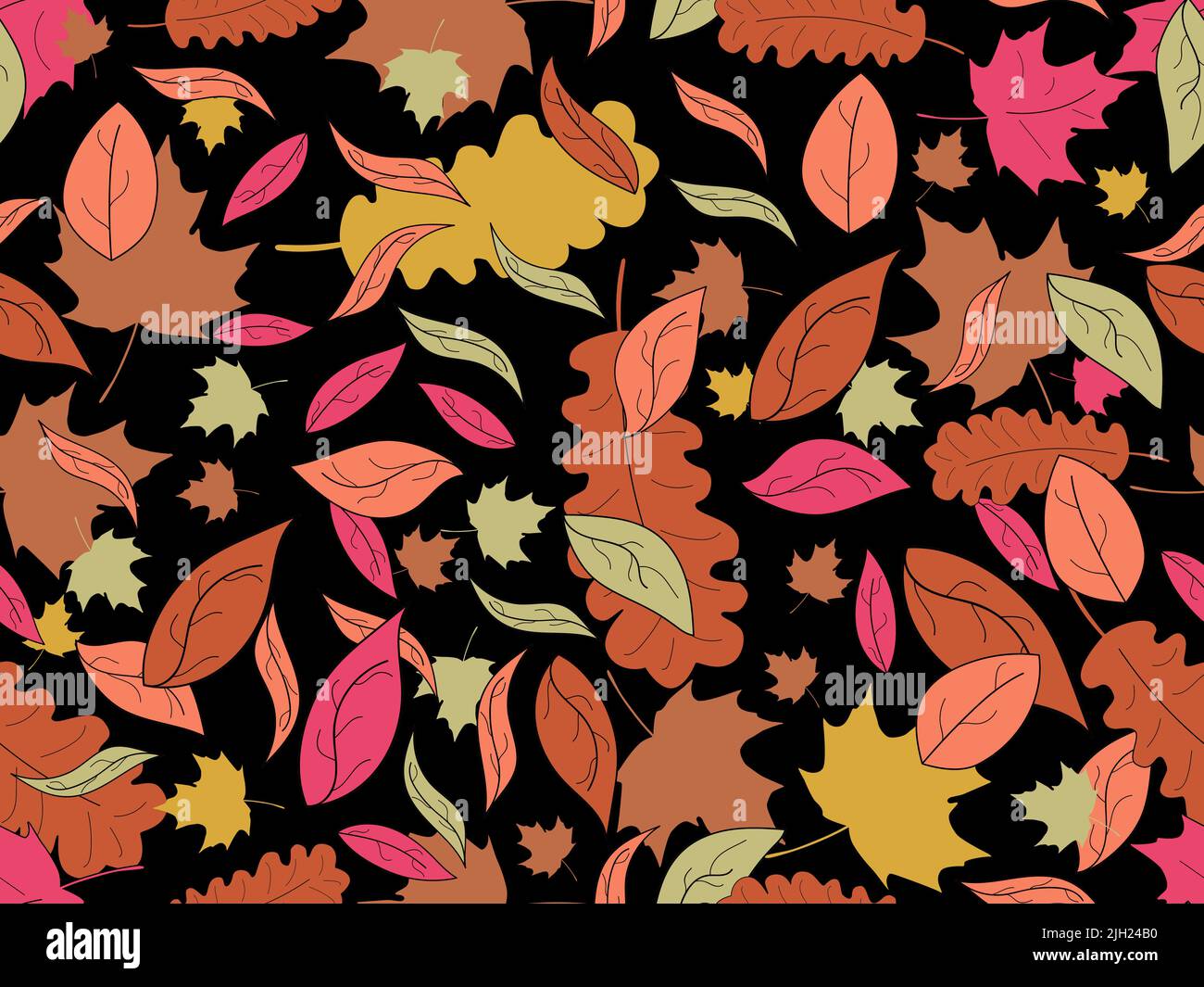 Colorful leaves with stroke seamless pattern. Autumn leaf fall, leaf ...