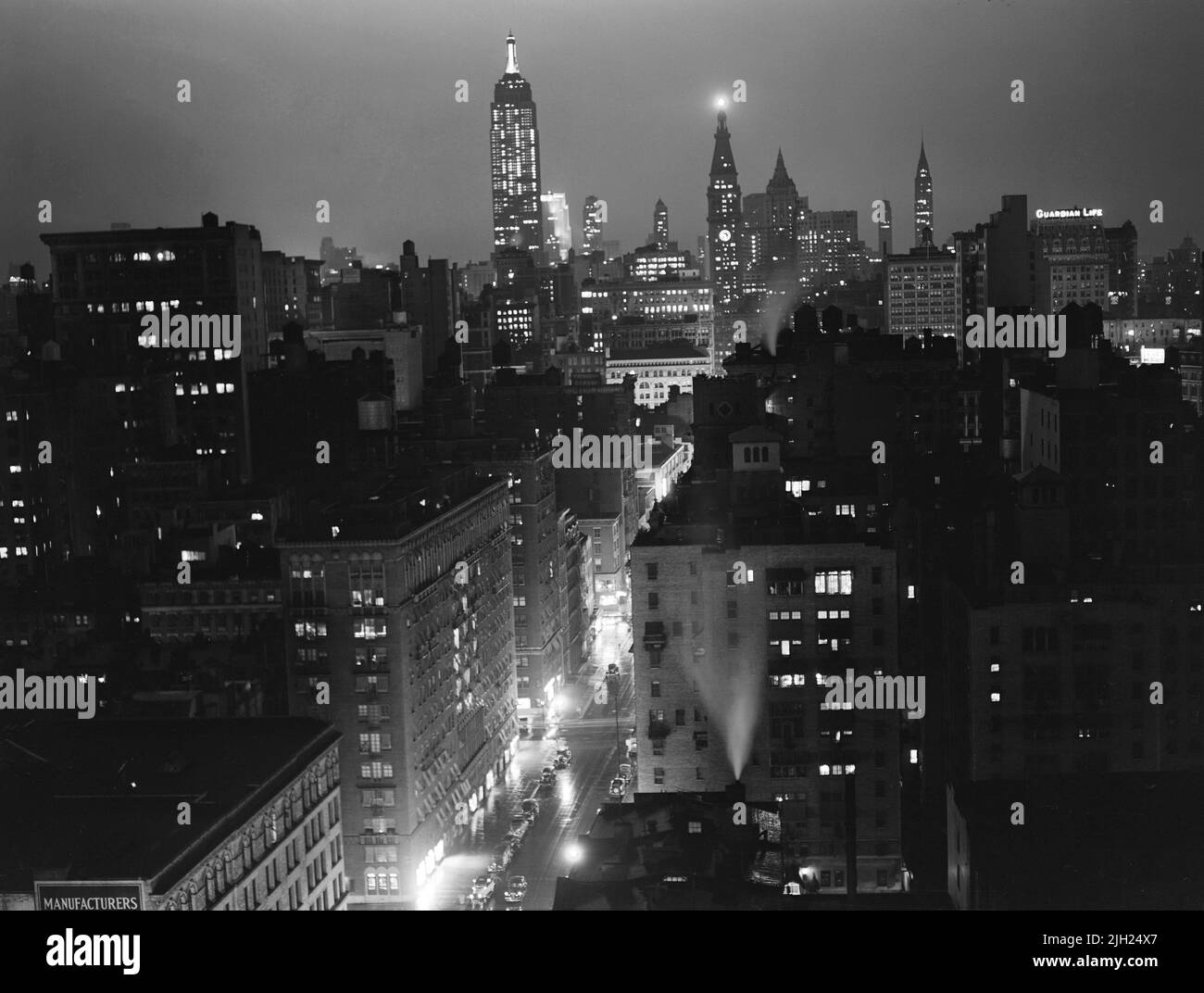 Cityscape at Night, view looking north from University Place, New York