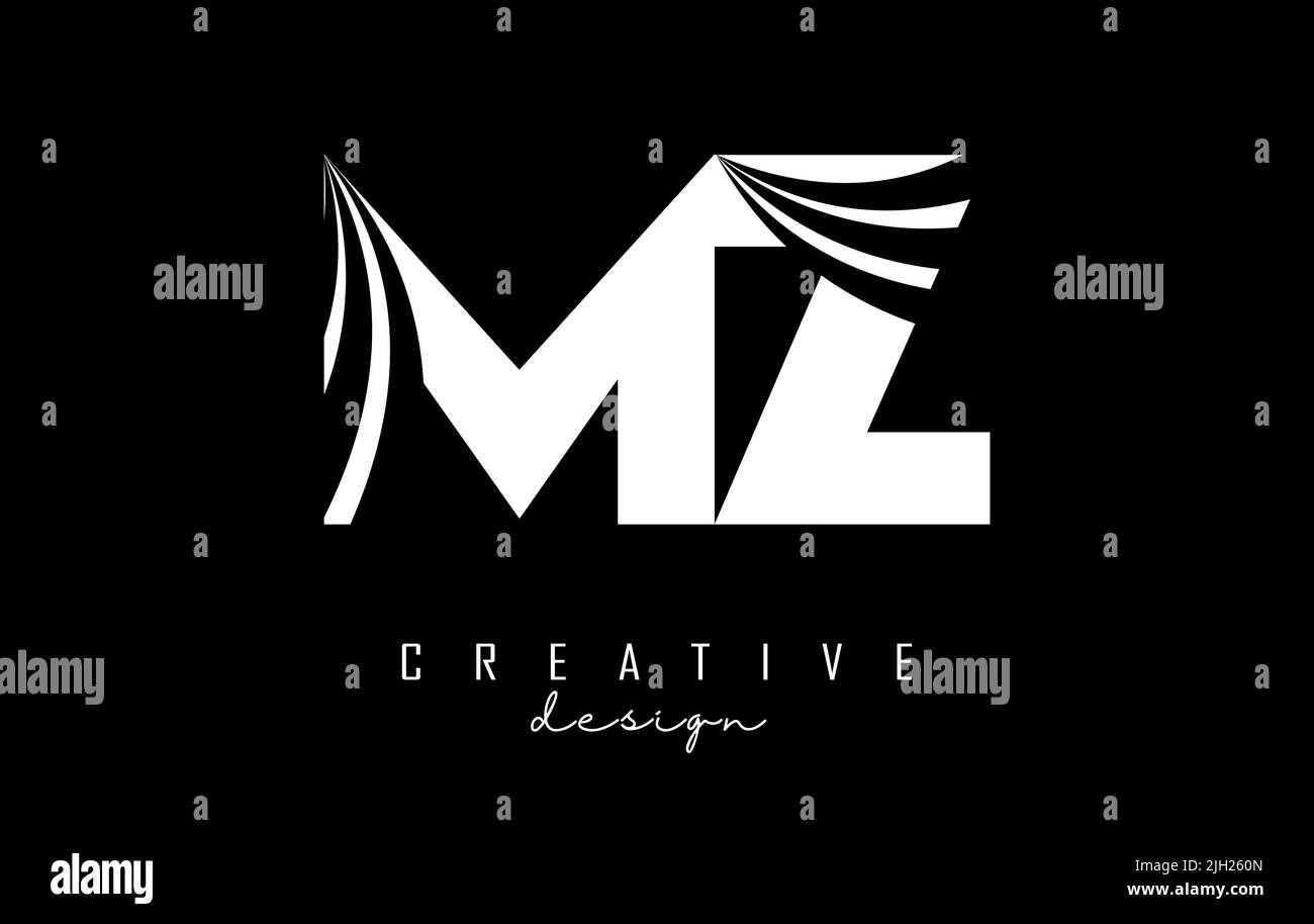 Creative white letter Mz M z logo with leading lines and road concept ...