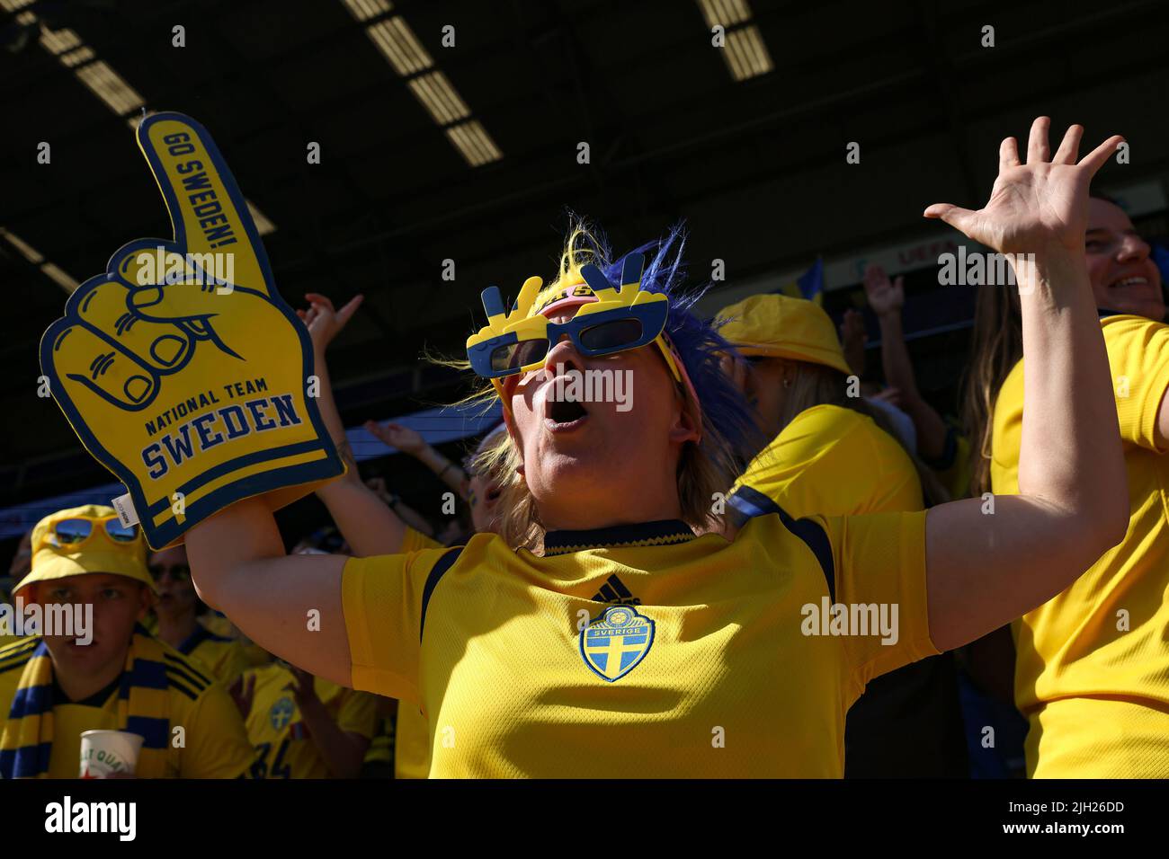 Sheffield, England, 13th July 2022. A Sweden fan cheers on her team