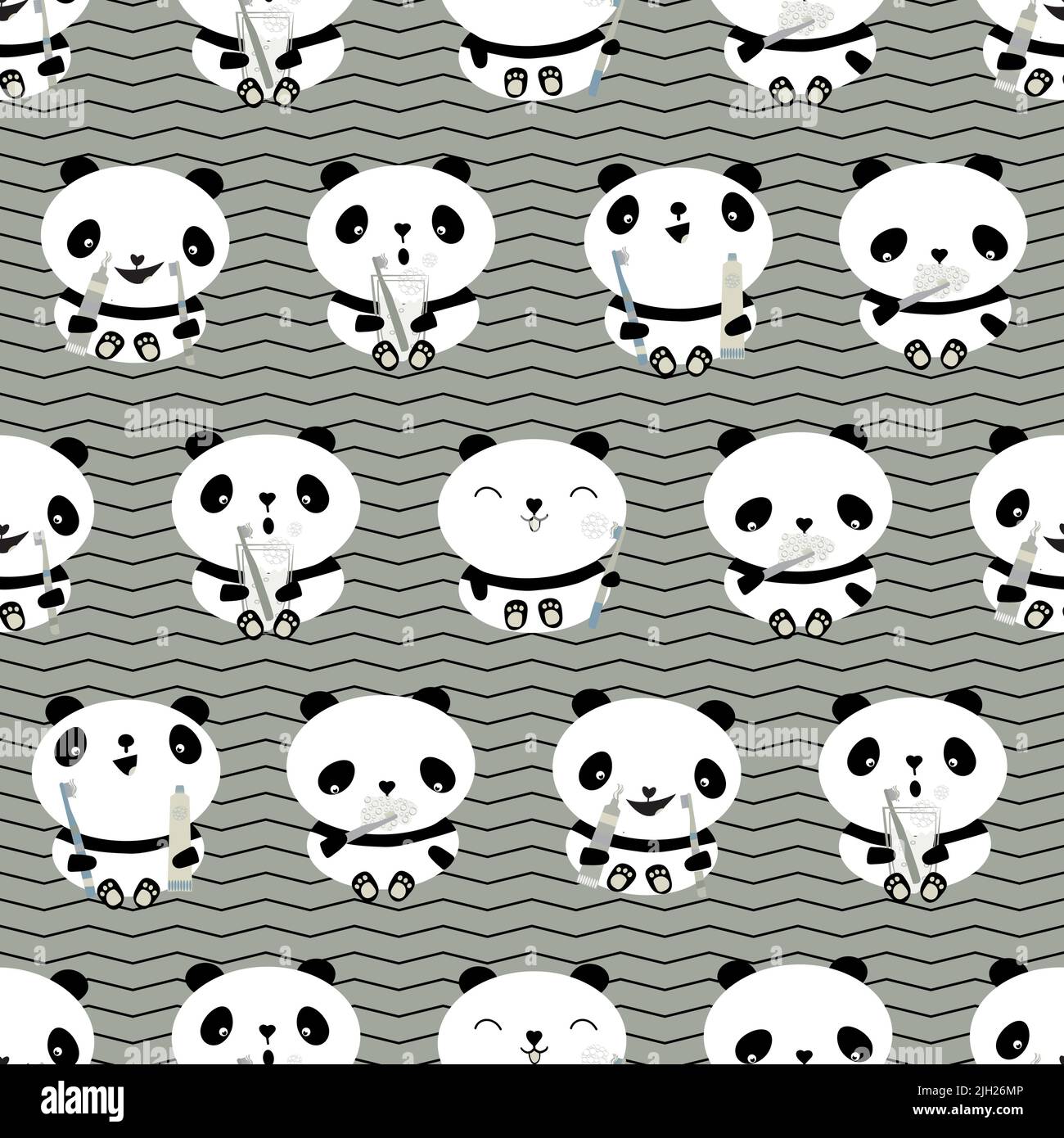 Kawaii panda kids dental health care vector educational seamless ...
