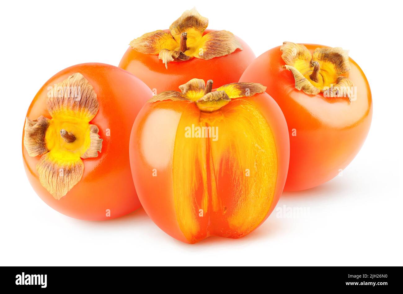 Fresh persimmons (kaki fruits) isolated on white background Stock Photo