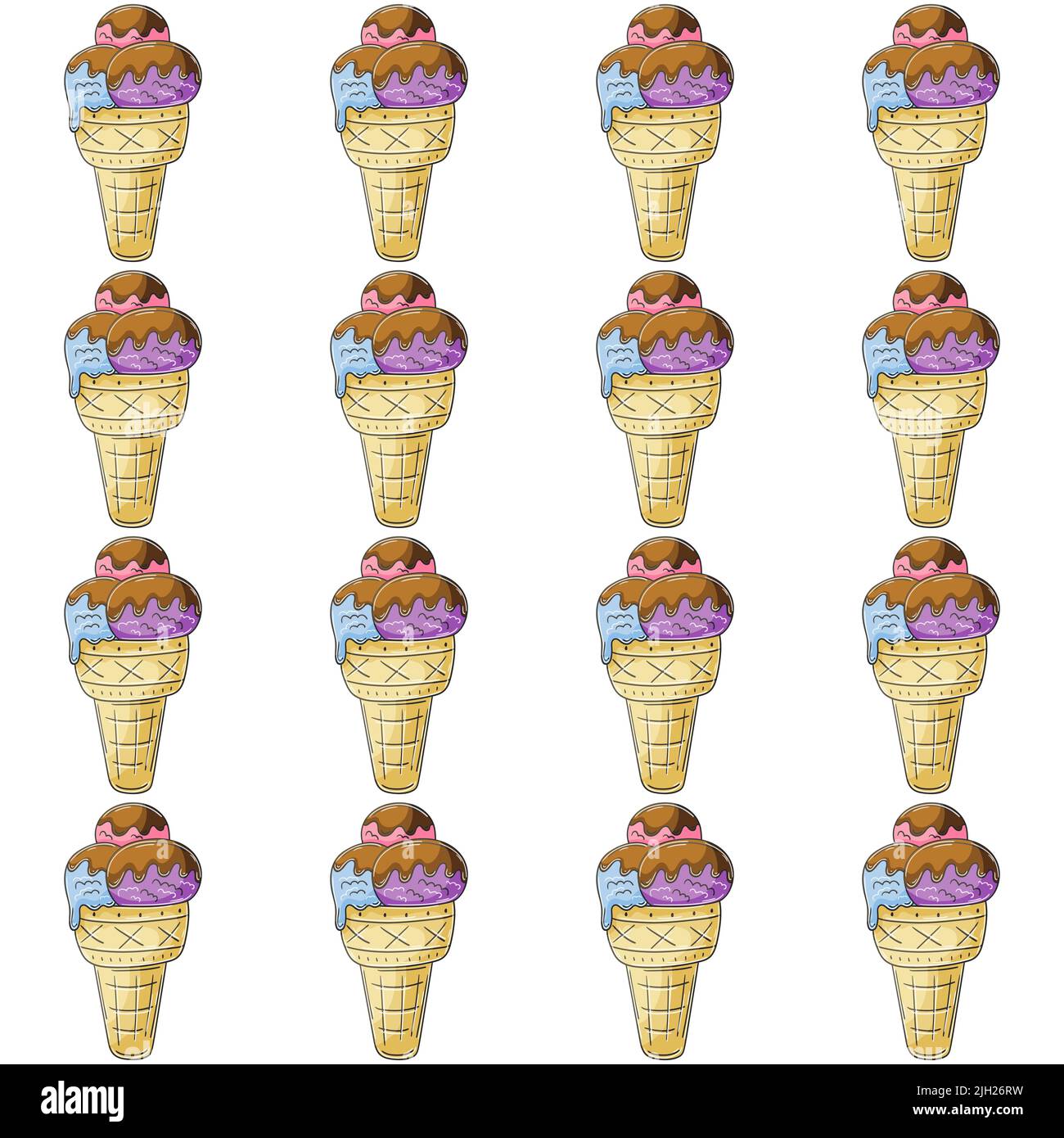 Cute ice cream in waffle cones seamless pattern. Wonderful pattern with ...
