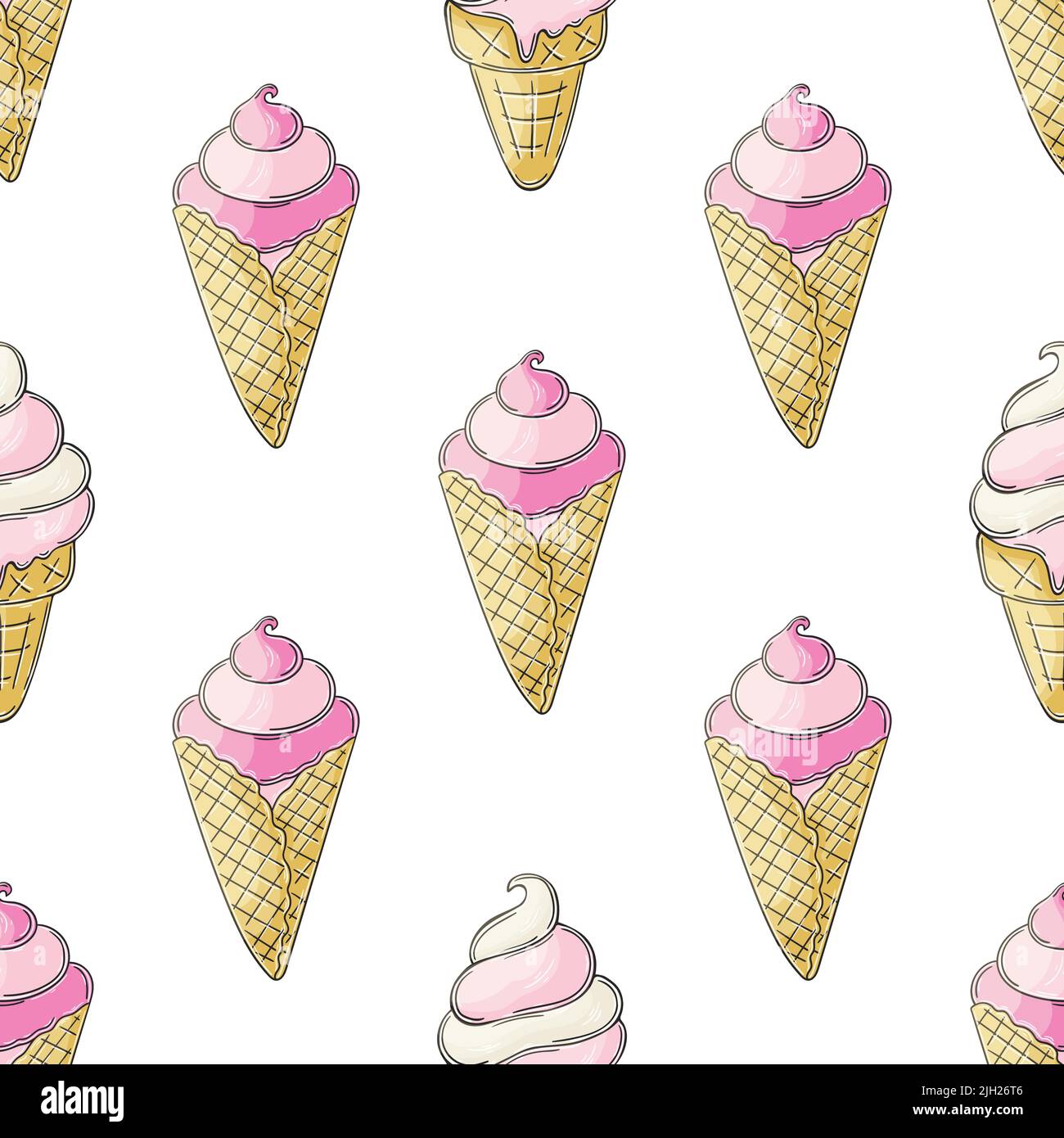 Cute ice cream in waffle cones seamless pattern. Summer. Wonderful ...