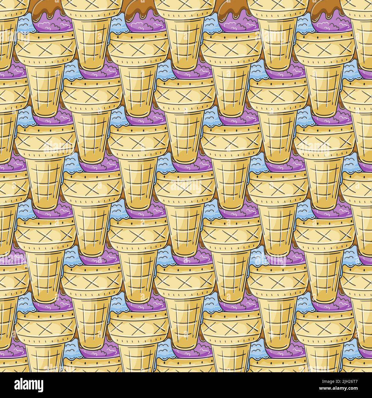 Cute ice cream in waffle cones seamless pattern. Summer. Wonderful ...