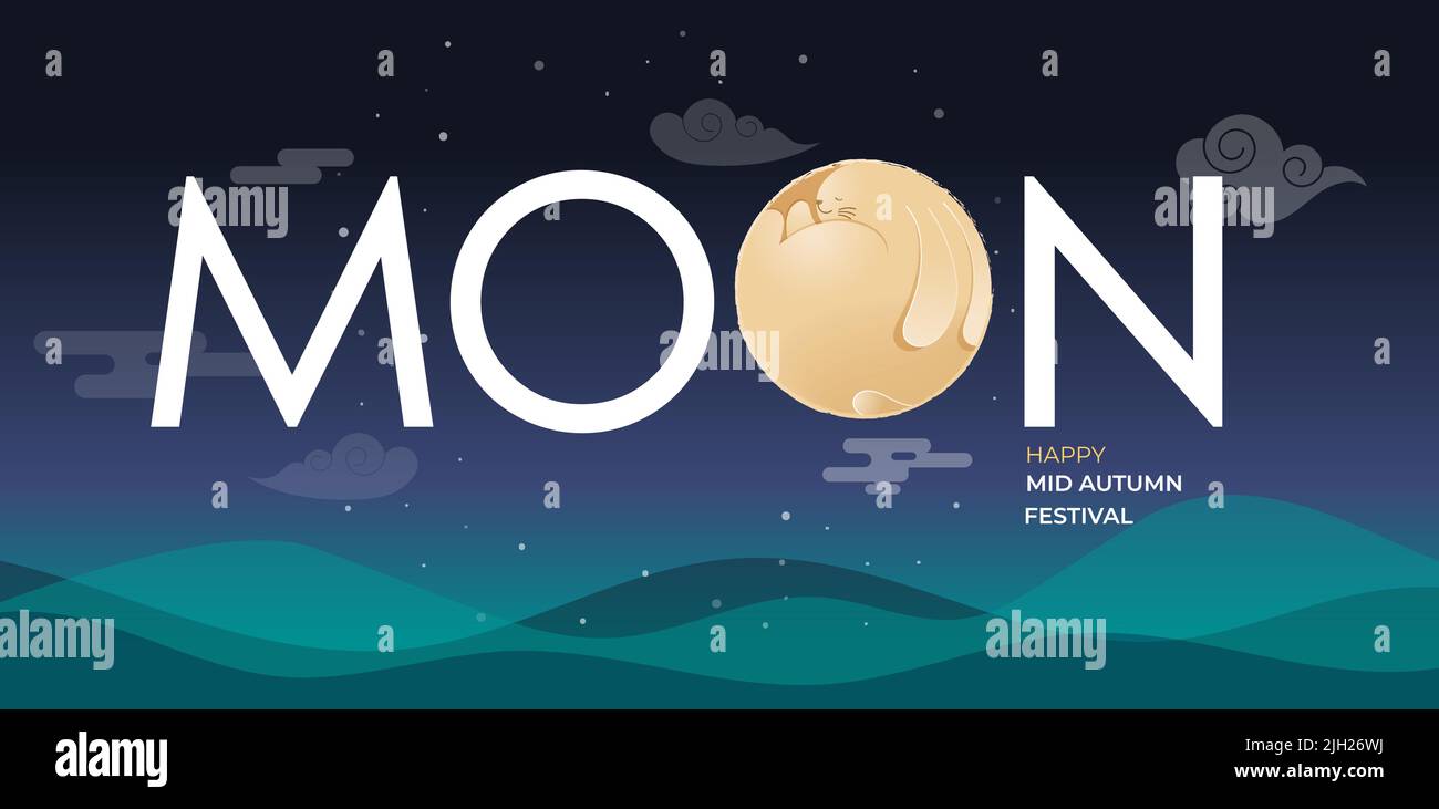 Mid Autumn Festival Concept Design with Cute Rabbits, Bunnies and Moon ...