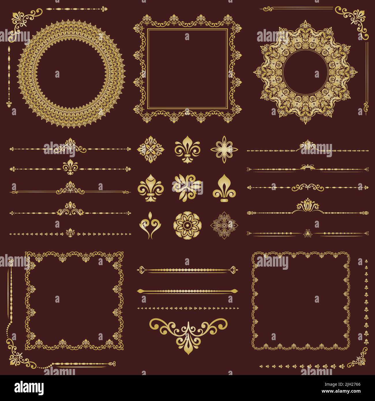 Vintage set of vector horizontal, square and round golden elements ...