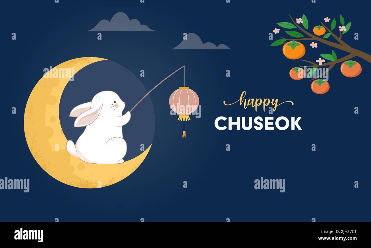 Mid Autumn Festival Concept Design with Cute Rabbits, Bunnies and Moon ...