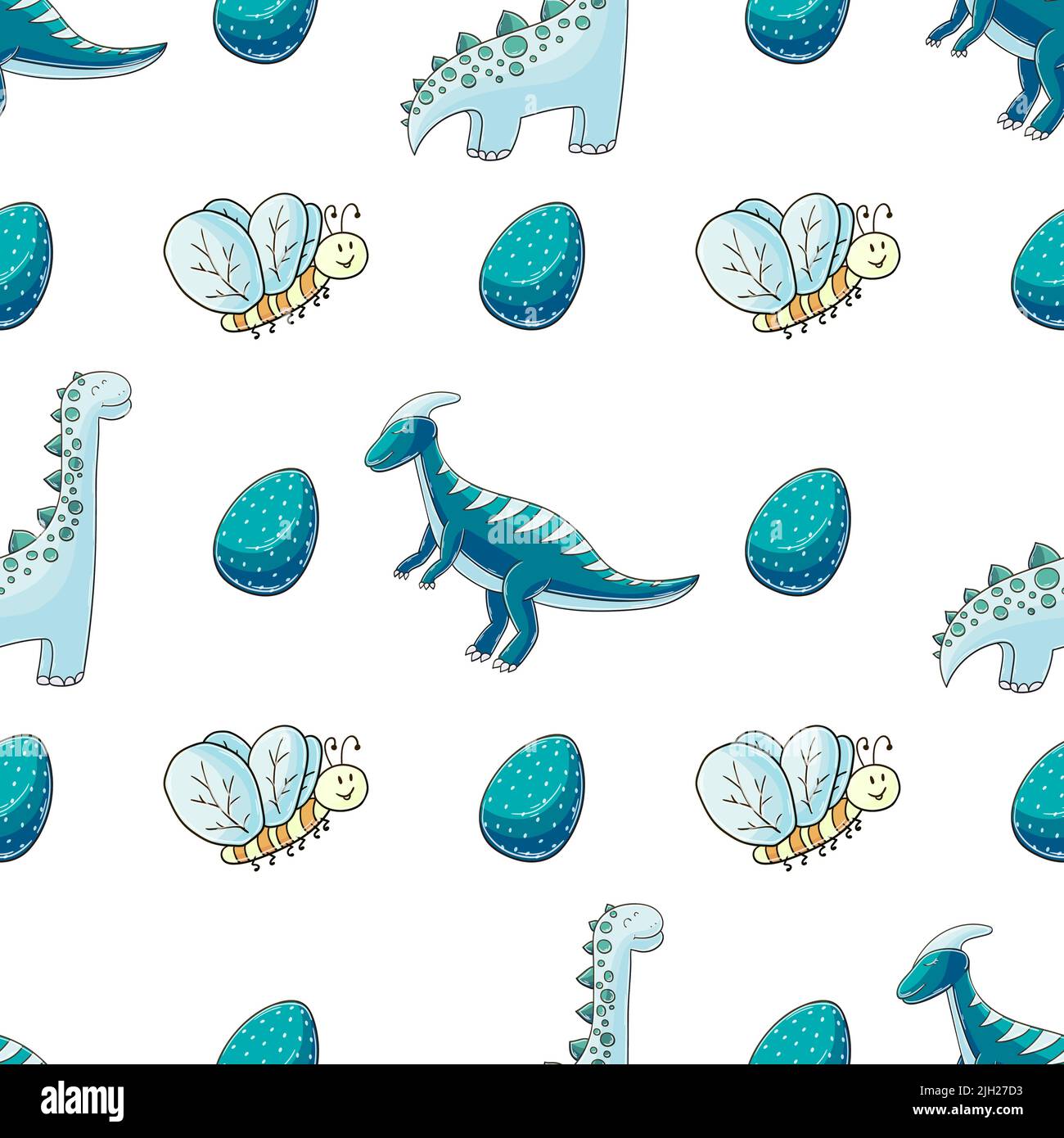 Hand drawn cute dinosaurs seamless pattern. Dinosaurs of the Jurassic ...