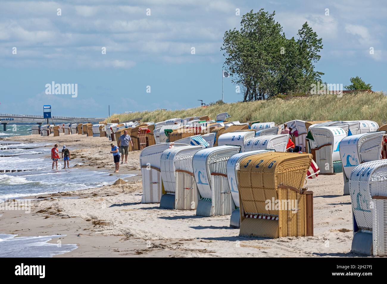 Beach, beach chairs, Steinwarder Peninsula, Heiligenhafen, Schleswig-Holstein, Germany Stock Photo