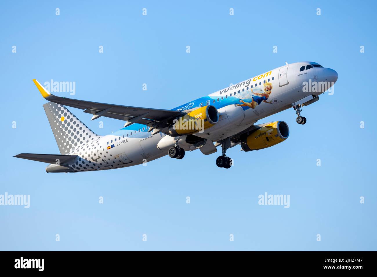 Vueling Airlines Airbus A320-232 (REG: EC-MLE) with Special livery for 25 years of Disneyland Paris. Stock Photo