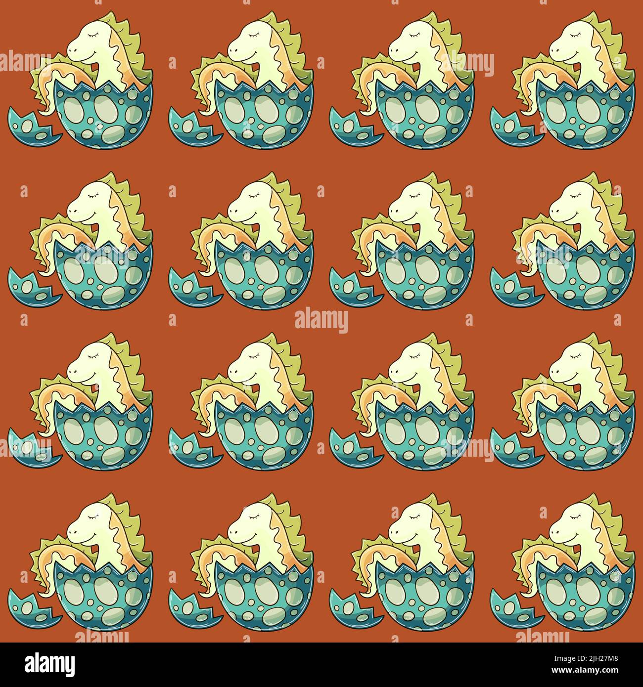Cute funny dinosaur pattern. Colorful vector background. Dinosaur in an egg. Print Stock Vector