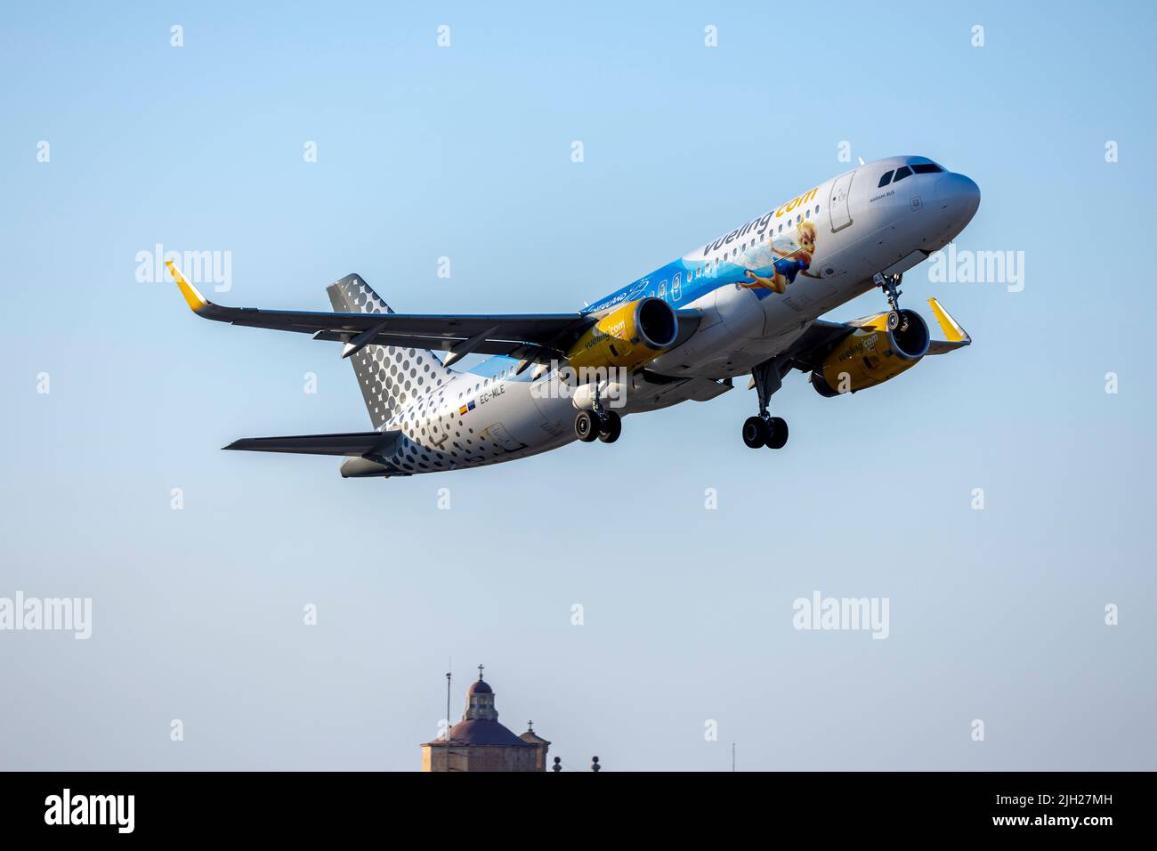 Vueling Airlines Airbus A320-232 (REG: EC-MLE) with Special livery for 25 years of Disneyland Paris. Stock Photo