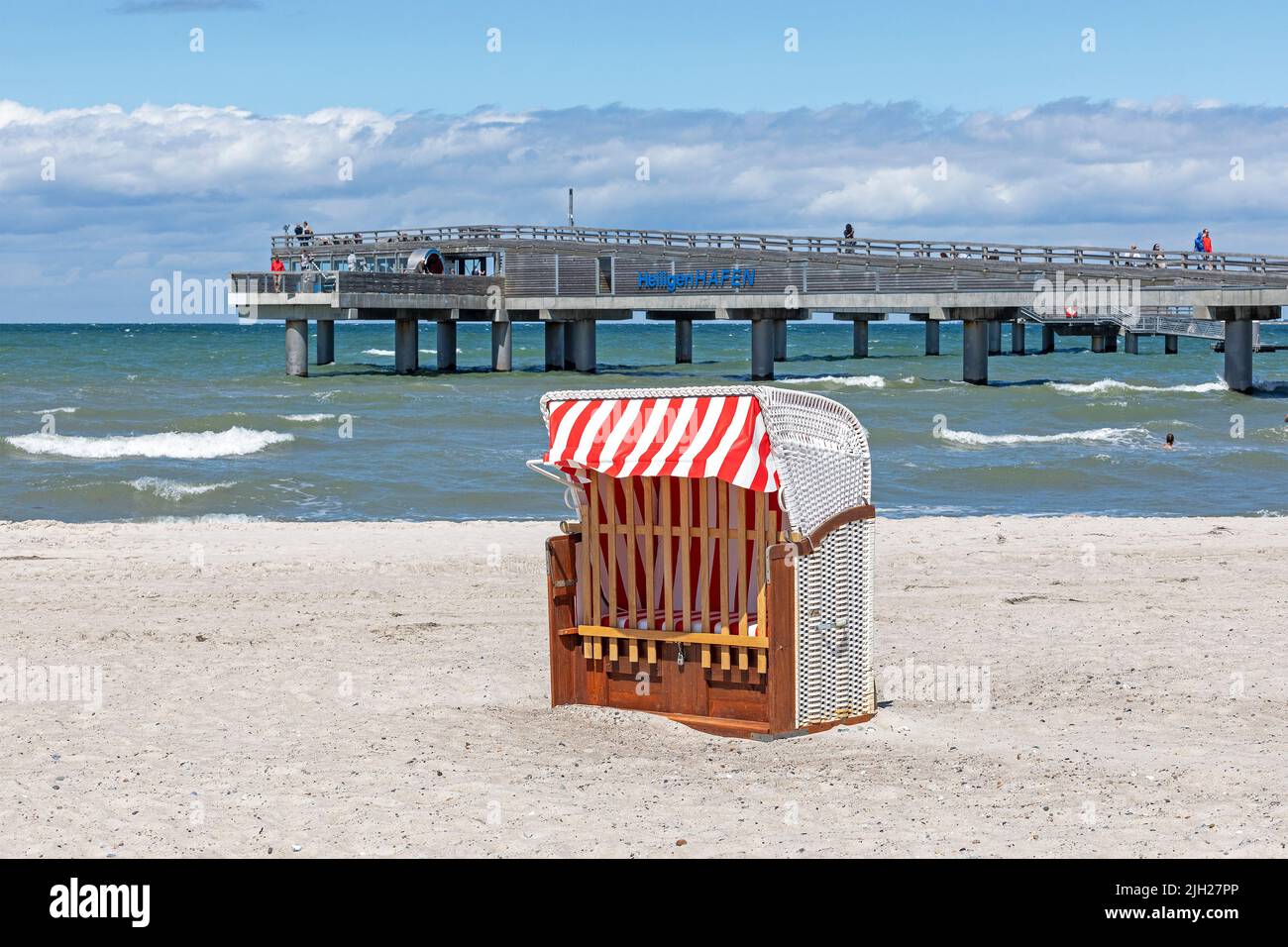 Pier, beach chair, Steinwarder Peninsula, Heiligenhafen, Schleswig-Holstein, Germany Stock Photo