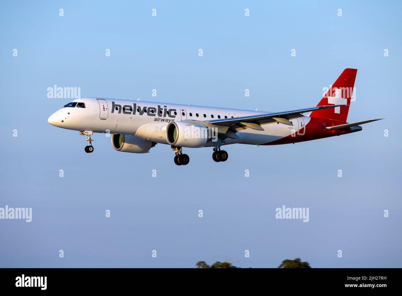 Helvetic Airways Embraer 190 E2 STD (ERJ-190-300STD) (REG: HB-AZA) operating for Swiss Air. Stock Photo