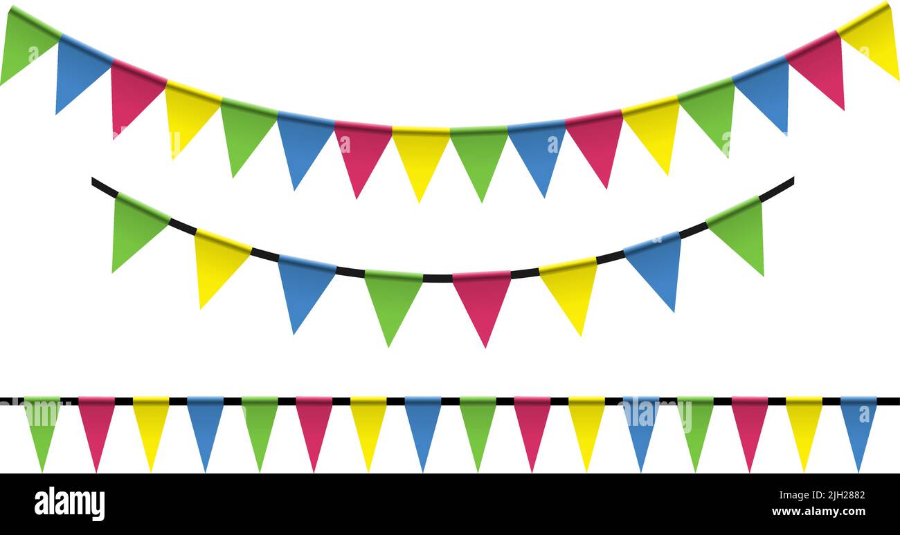 colorful bunting garlands isolated on white background, vector illustration Stock Vector