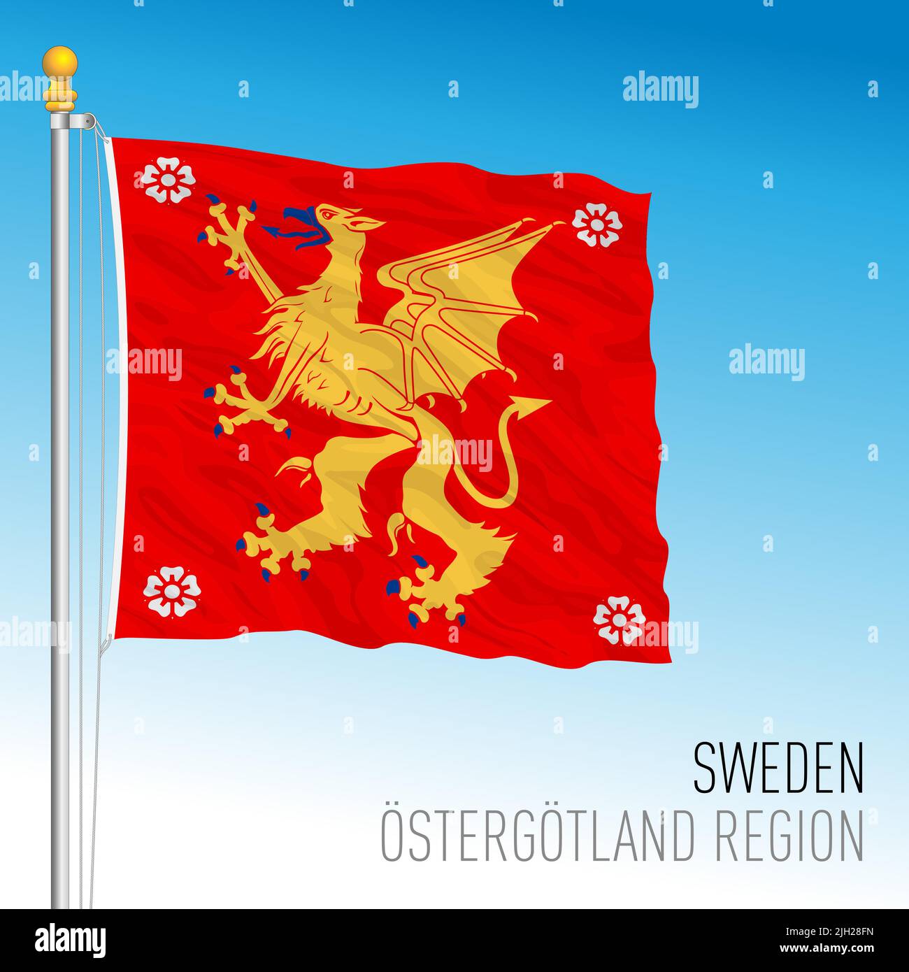 Ostergotland regional flag, Kingdom of Sweden, vector illustration Stock Vector