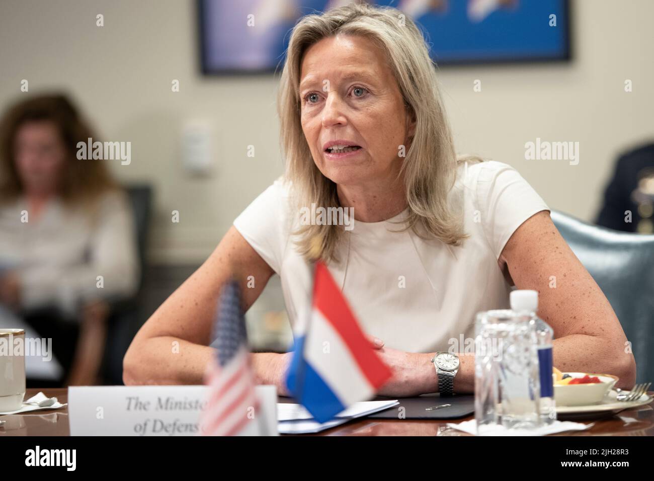 Arlington, United States Of America. 13th July, 2022. Arlington, United States of America. 13 July, 2022. Dutch Defense Minister Kajsa Ollongren delivers remarks during a face-to-face bilateral meeting with U.S. Secretary of Defense Lloyd J. Austin III, at the Pentagon, July 13, 2022 in Arlington, Virginia. Credit: Lisa Ferdinando/DOD/Alamy Live News Stock Photo