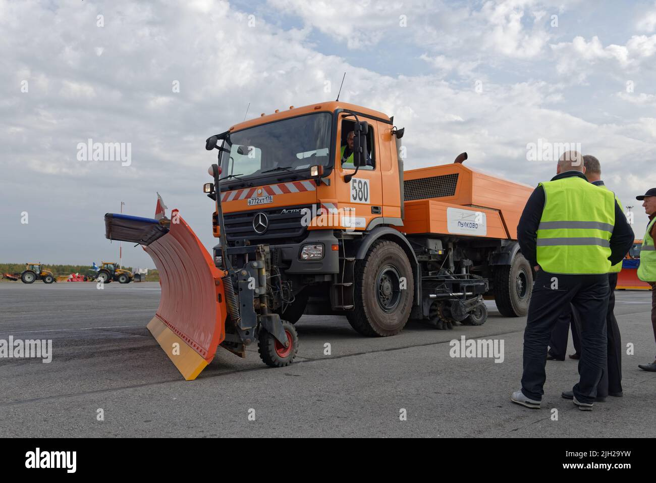 St. Petersburg, Russia - September 24, 2015: Snow removal vehicle during the annual review of equipment in the Pulkovo airport Stock Photo