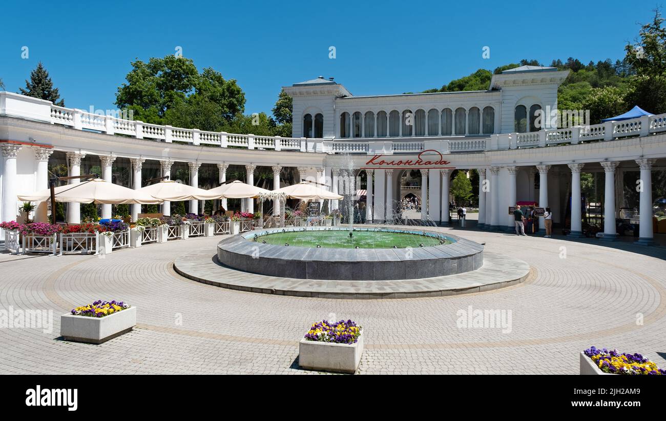 Kislovodsk, Russia - May 28, 2022. Colonnade - entrance to the Resort Park Stock Photo