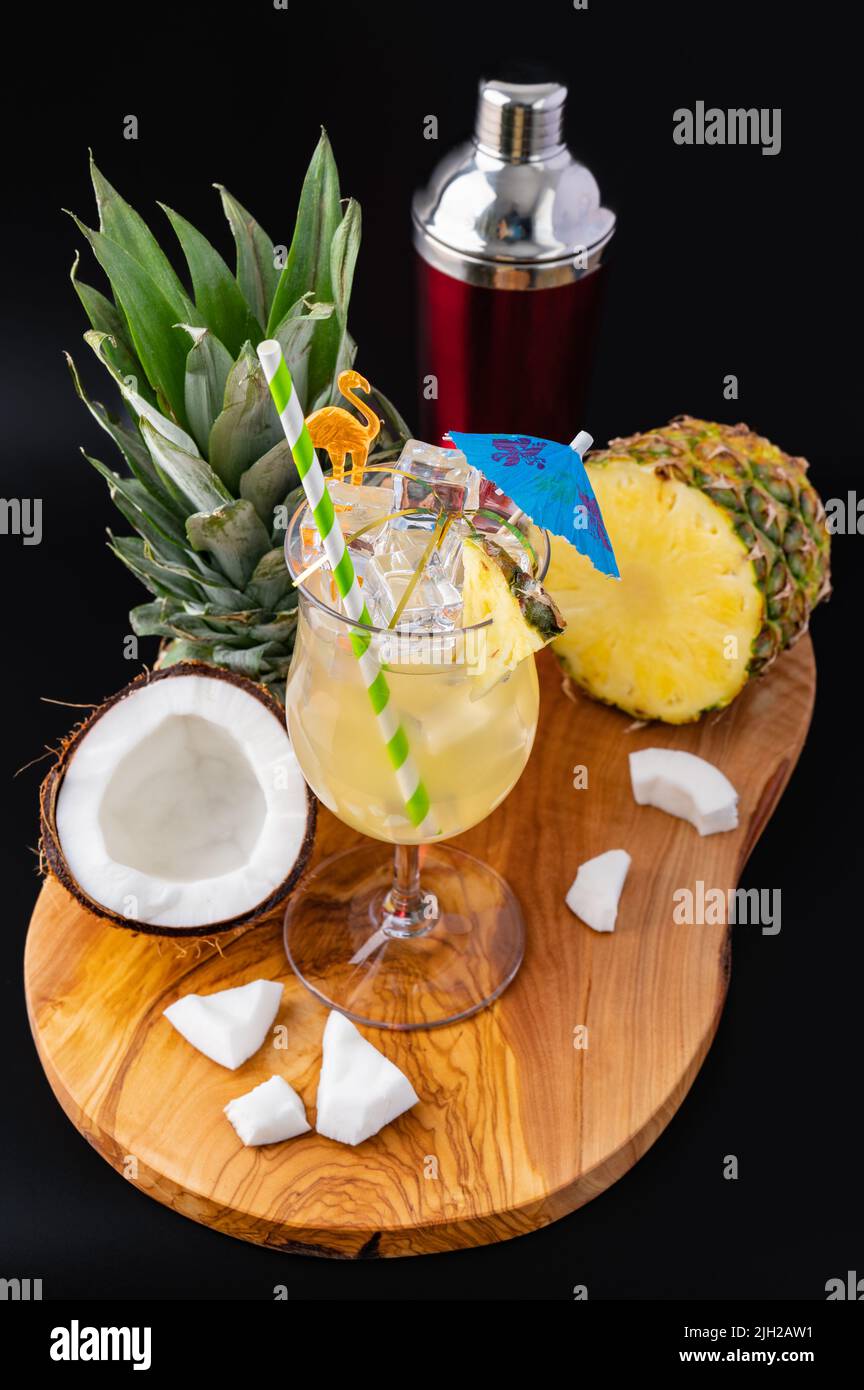 Pina Colada refreshing summer alcoholic cocktail Stock Photo
