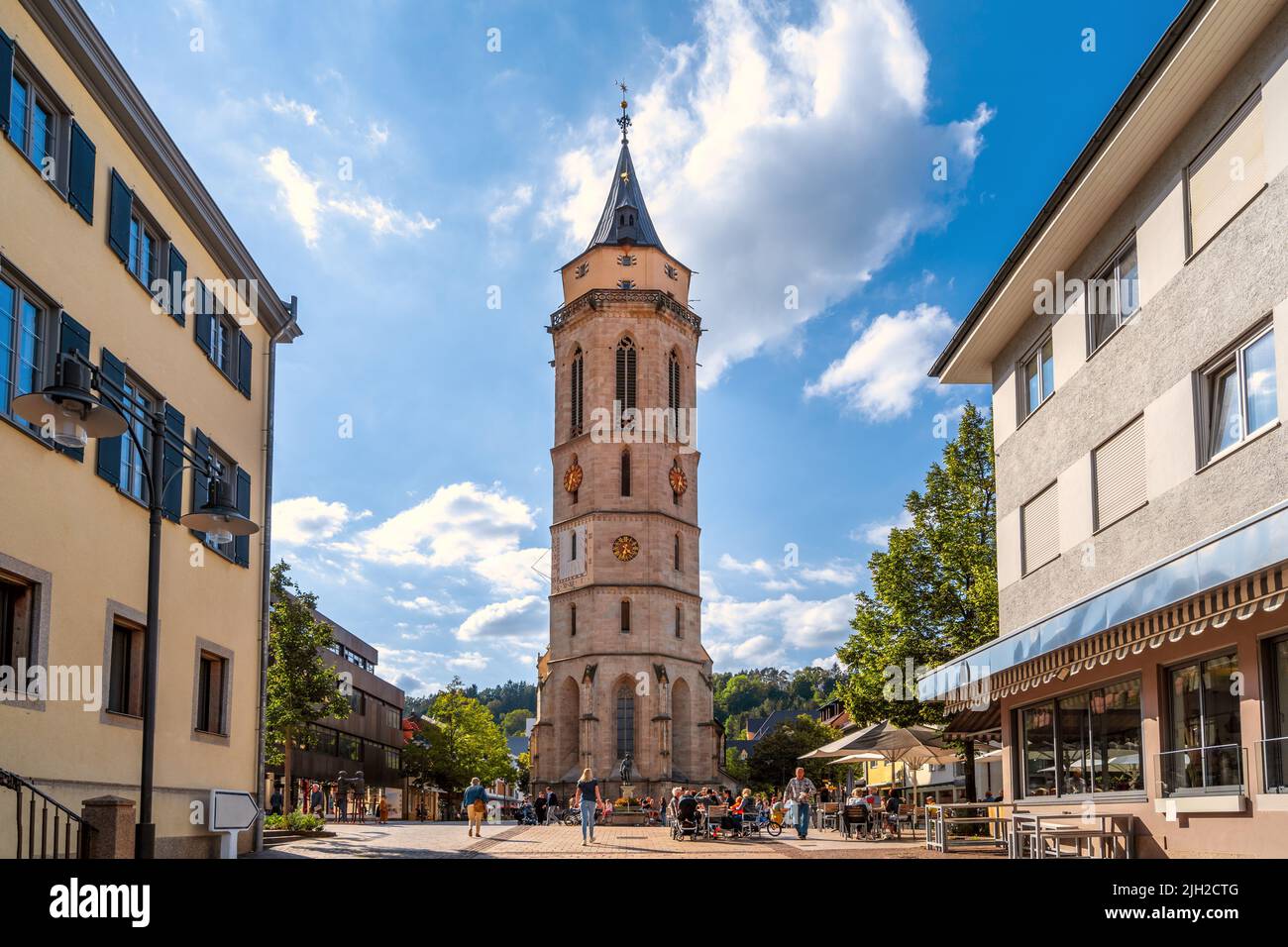 Church tower in the city center, Balingen, Germany Stock Photo