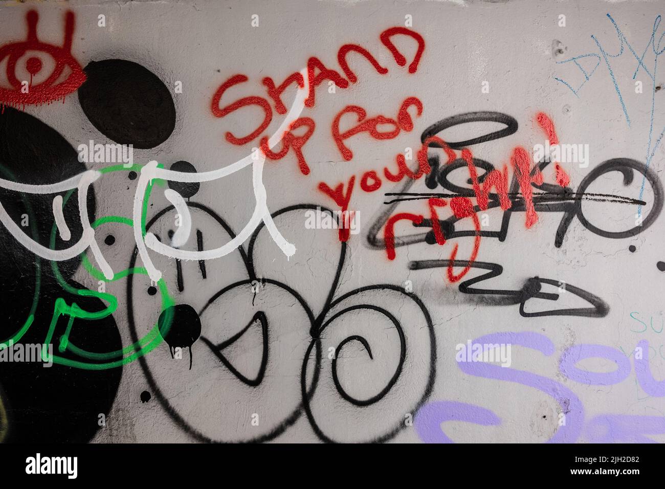 Graffiti writing on a subway in Cardiff, Wales, UK Stock Photo