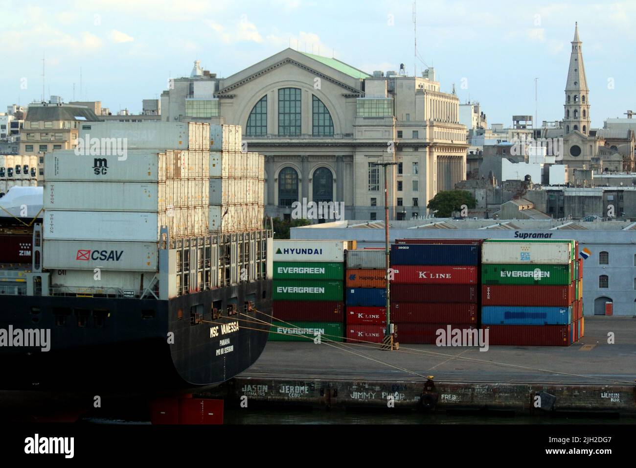 Container Terminal in Montevideo MSC Vanessa Stock Photo