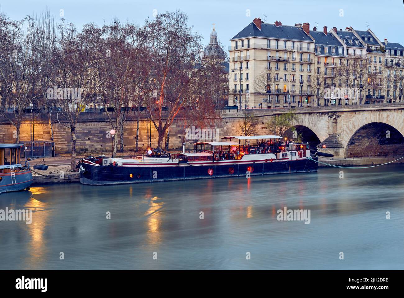 Barge restaurant on the river Seine in Paris Stock Photo
