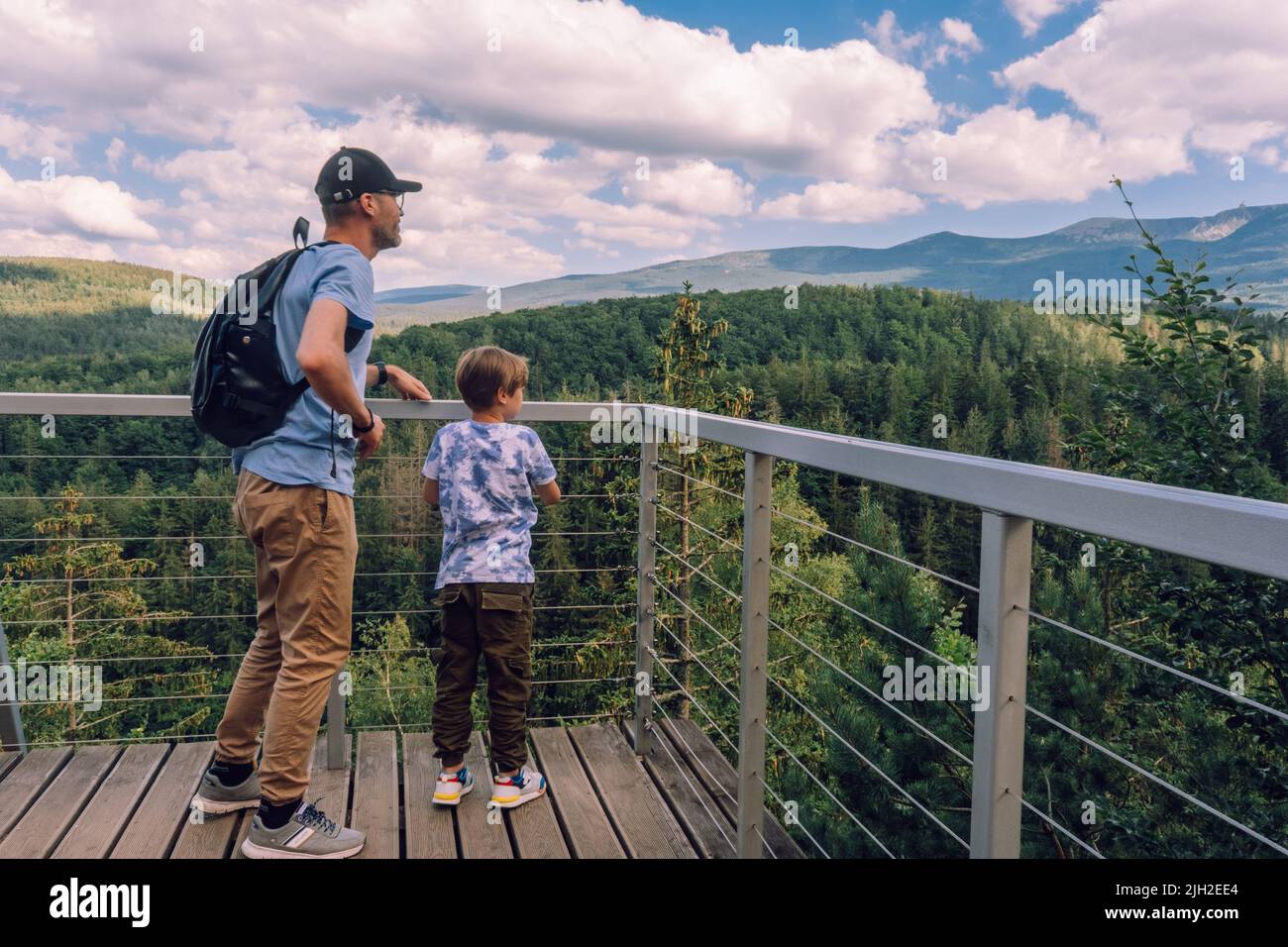 Kid at the Scenic landscape of Karkonosze Mounatains, Poland Stock Photo