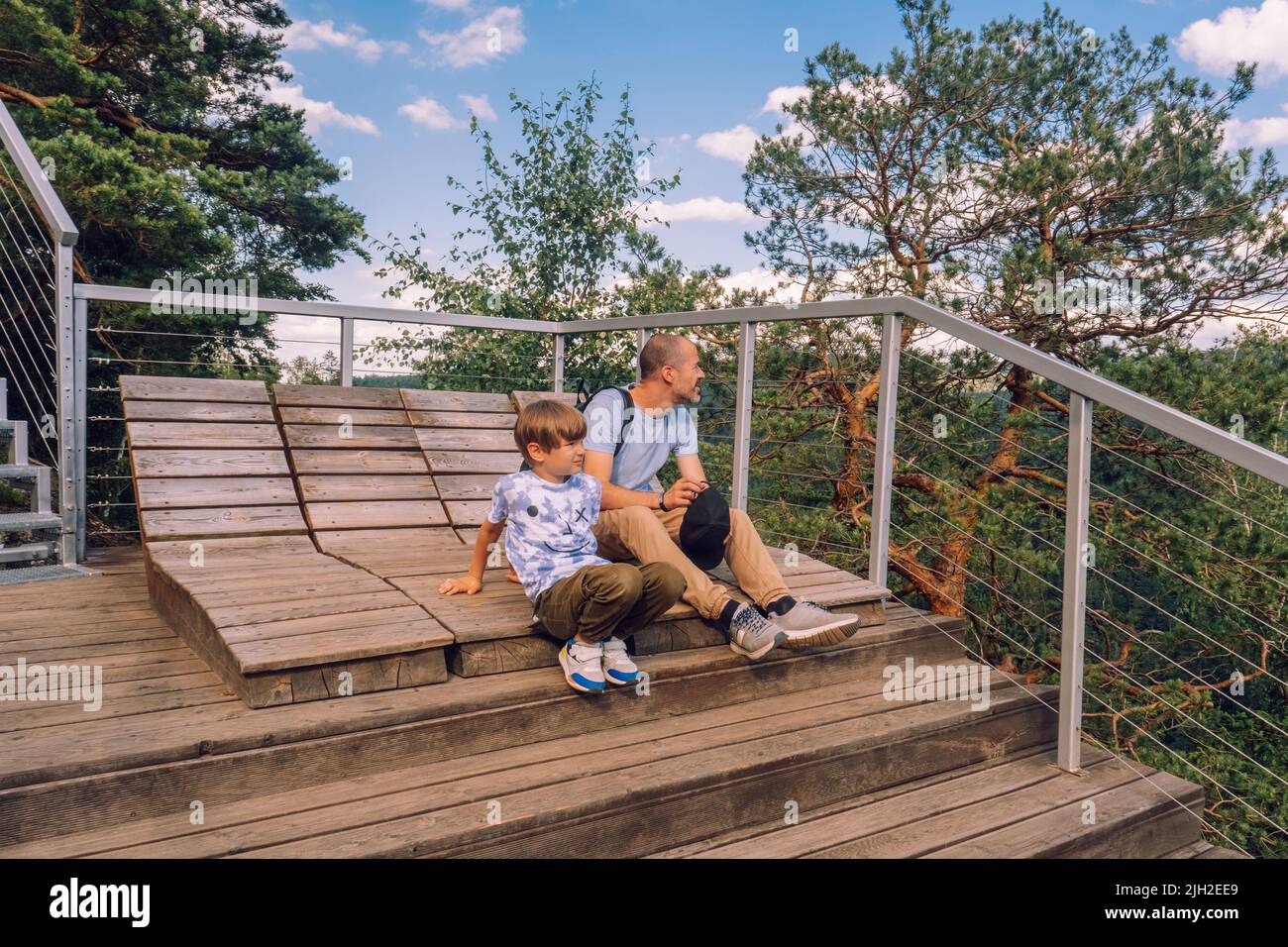 Kid at the Scenic landscape of Karkonosze Mounatains, Poland Stock Photo