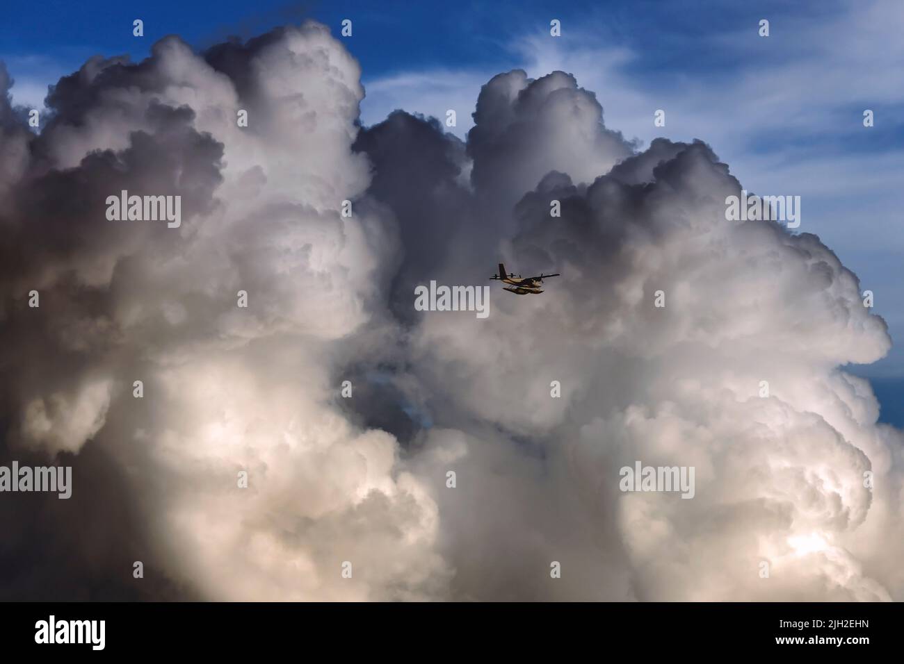 Hydroplane in sky, Cloudy scape Stock Photo