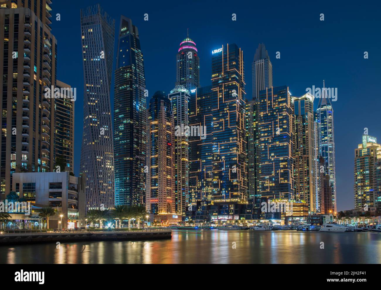 Dubai Marina skyline in night, Dubai United Arab Emirates Stock Photo
