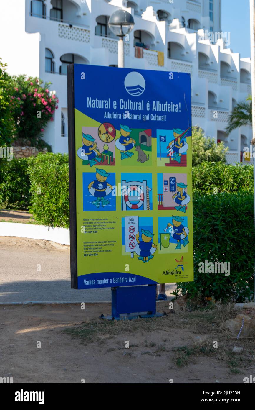 Albufeira in Algarve, public communication about the city and safety information. Albufeira us natural and cultural. Stock Photo