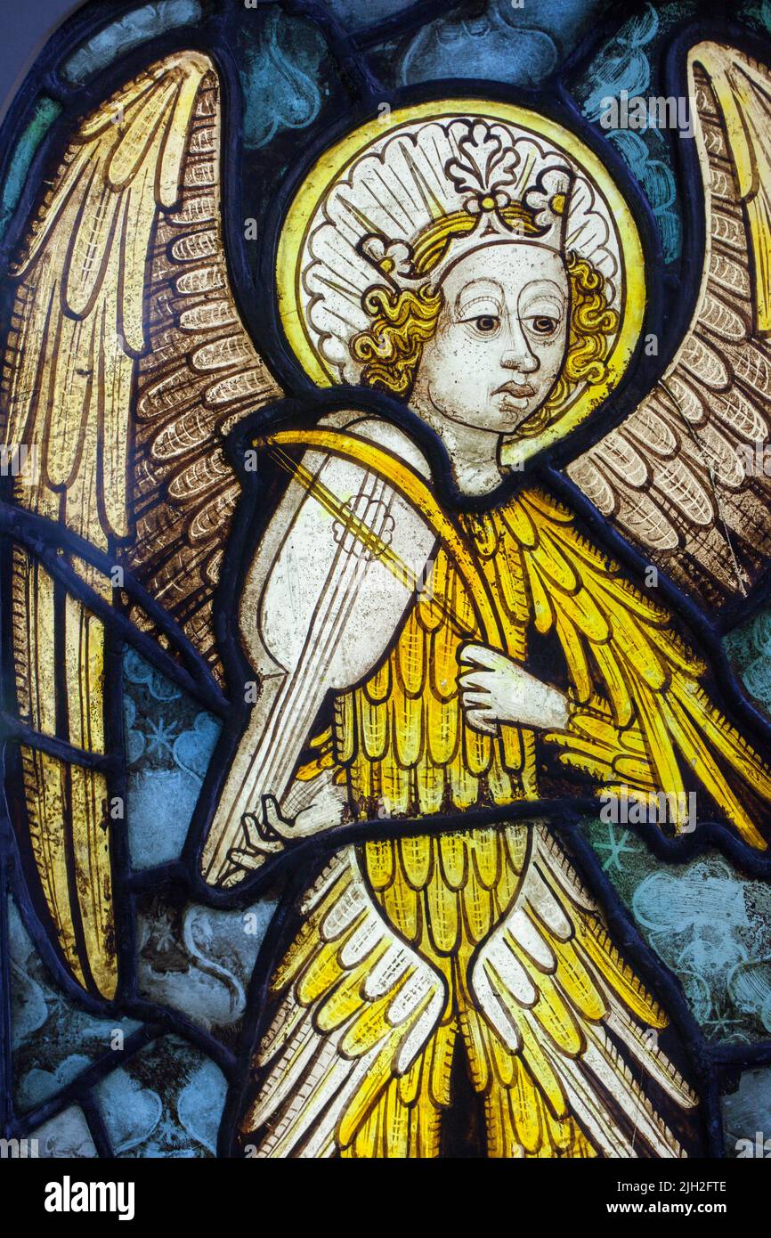 Detail of a 15th Century Stained glass tracery panel depicting an Angel